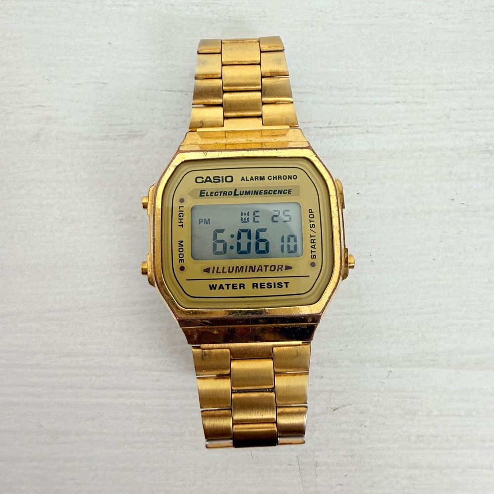 Casio A168 Digital Watch Unisex Vintage Gold Water Resistant Retro